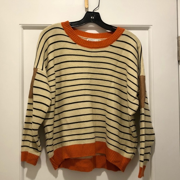 Sweaters - Beige and navy striped sweater